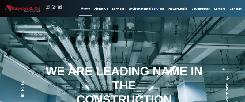 Clean professional React corporate website designed for Raycon Environmental Services Limited, Nigeria